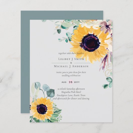 Zomer Zonnebloemen Eucalyptus Greenery Wedding (Voorkant / Achterkant)