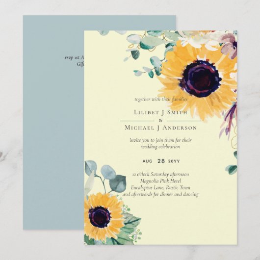 Zomer Zonnebloemen Eucalyptus Greenery Wedding (Voorkant / Achterkant)