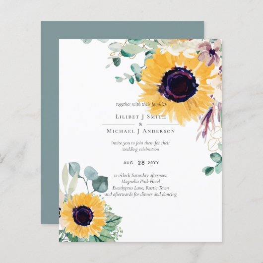 Zomer Zonnebloemen Eucalyptus Greenery Wedding (Voorkant / Achterkant)