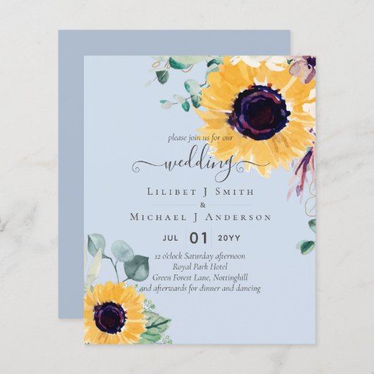 Zomer Zonnebloemen Eucalyptus Greenery Wedding (Voorkant / Achterkant)