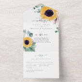 Zomer Zonnebloemen Eucalyptus Greenery Wedding All In One Uitnodiging (Binnen)