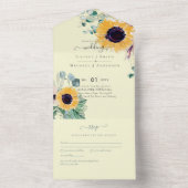 Zomer Zonnebloemen Eucalyptus Greenery Wedding All In One Uitnodiging (Binnen)