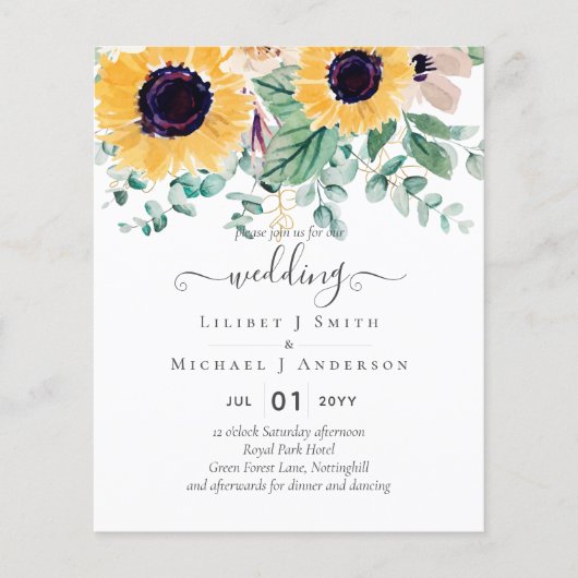 Zomer Zonnebloemen Eucalyptus Greenery Wedding Flyer (Voorkant)