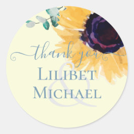 Zomer Zonnebloemen Eucalyptus Greenery Wedding Ronde Sticker