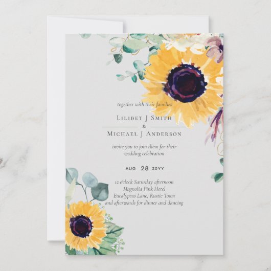 Zomer Zonnebloemen Eucalyptus Groene Huwelijk (Voorkant)