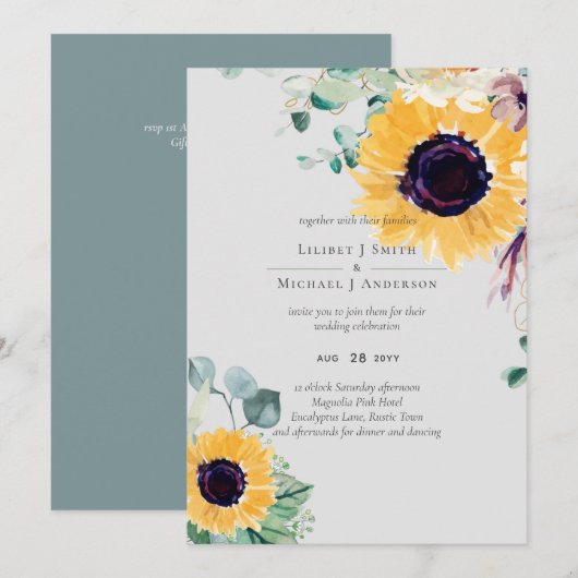 Zomer Zonnebloemen Eucalyptus Groene Huwelijk (Voorkant / Achterkant)