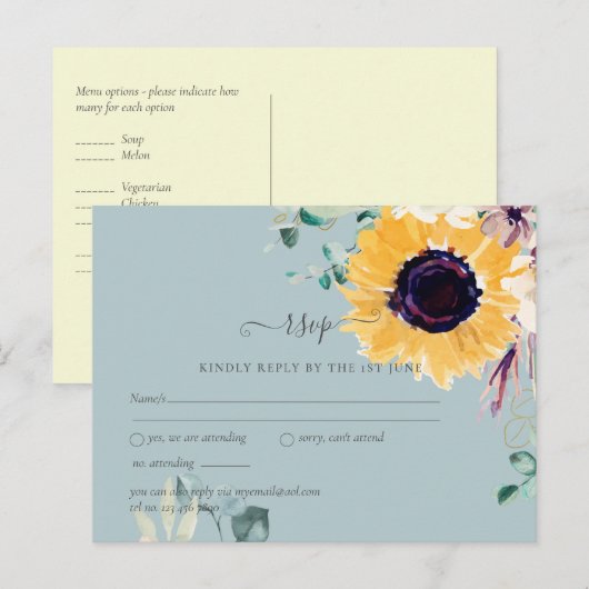 Zomer Zonnebloemen Eucalyptus Groene Huwelijkdecor Briefkaart (Voorkant / Achterkant)