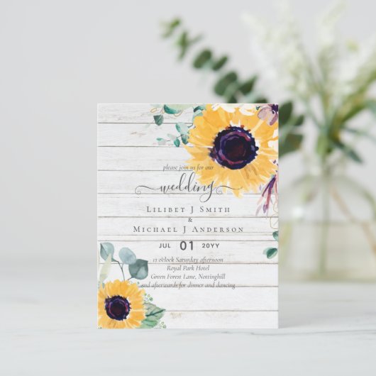 Zomer Zonnebloemen Eucalyptus Groene Huwelijksdeco (Staand voorkant)