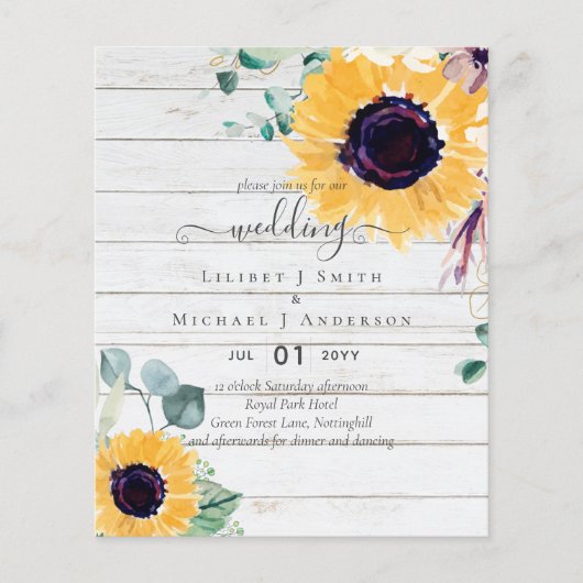 Zomer Zonnebloemen Eucalyptus Groene Huwelijksdeco (Voorkant)