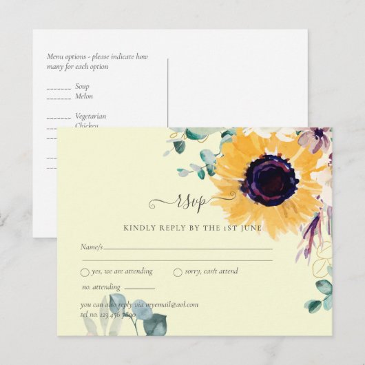 Zomer Zonnebloemen Eucalyptus Groene Huwelijksdeco Briefkaart (Voorkant / Achterkant)