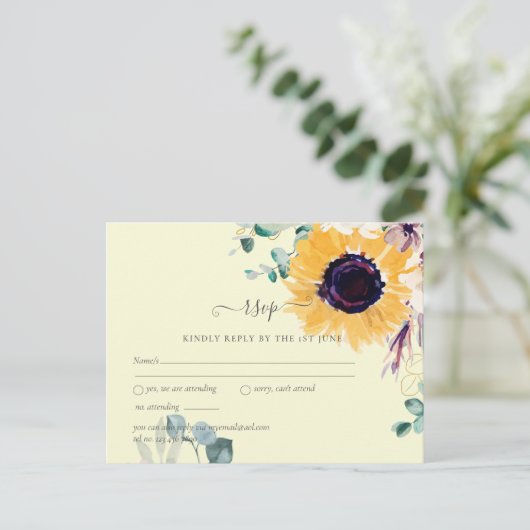 Zomer Zonnebloemen Eucalyptus Groene Huwelijksdeco Briefkaart (Staand voorkant)