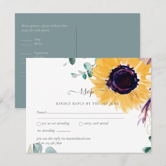 Zomer Zonnebloemen Eucalyptus Groene Huwelijksdeco Briefkaart (Voorkant / Achterkant)