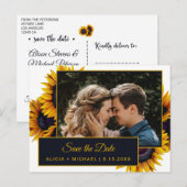 Zomer Zonnebloemen | Foto Bruiloft Save the Date Aankondigingskaart (Voorkant / Achterkant)