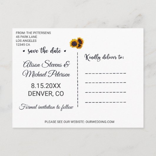 Zomer Zonnebloemen | Foto Bruiloft Save the Date Aankondigingskaart (Achterkant)