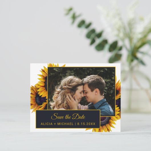 Zomer Zonnebloemen | Foto Bruiloft Save the Date Aankondigingskaart (Staand voorkant)