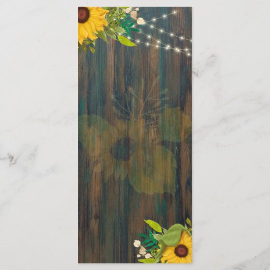 Zomer Zonnebloemen Rustic Wood Wedding Menu (Achterkant)