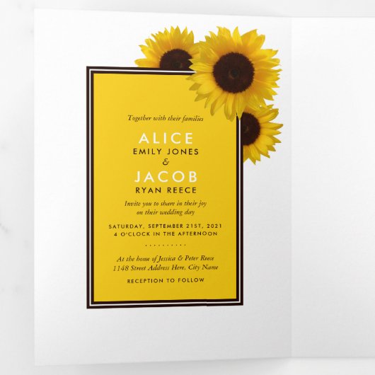 Zomer Zonnebloemen, Wedding Suite Drieluik Uitnodiging (Binnenzijde eerst)