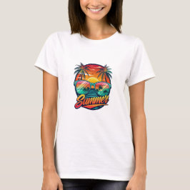 Zomer Zonnebril T-shirt – Tropische Zonsondergang 