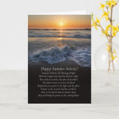 Zomer Zonnewende Oceaan en strand met golven Gedic Kaart (Gele Bloem)