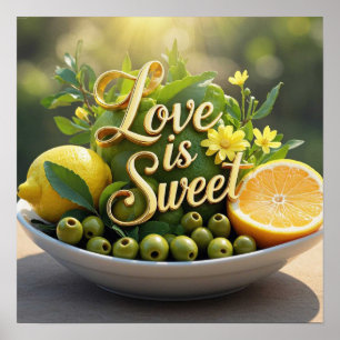 Zomer zonnige Citroenen, olijven, citrusschijfjes Poster
