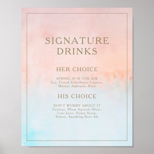 Zomer Zonsondergang Aquarel Handtekening Dranken B Poster (Voorkant)