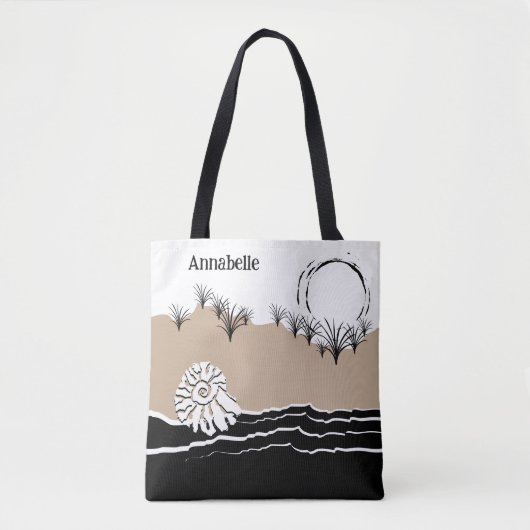 Zomer Zonsondergang Duin Zand Zee Schelp Naam Tote Bag (Voorkant)