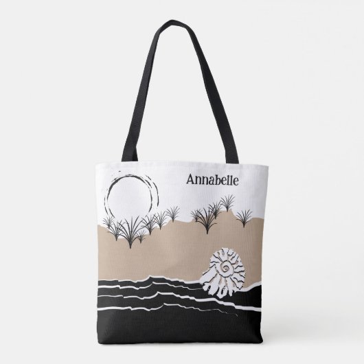 Zomer Zonsondergang Duin Zand Zee Schelp Naam Tote Bag (Achterkant)
