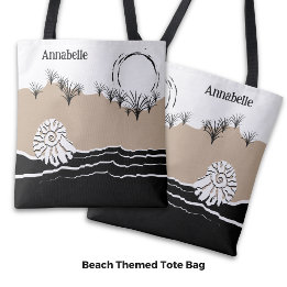 Zomer Zonsondergang Duin Zand Zee Schelp Naam Tote Bag