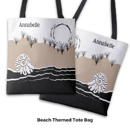 Zomer Zonsondergang Duin Zand Zee Schelp Naam Tote Bag