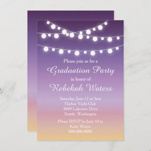Zomer Zonsondergang Lichten Graduation Party Kaart (Voorkant / Achterkant)