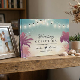 Zomer Zonsondergang Palm Bomen Slingerlichten Trou Gastenboek