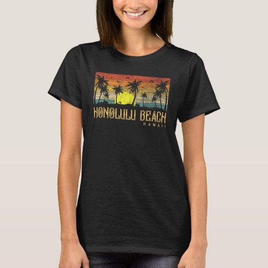 Zomer Zonsondergang Palmboom  Hawaii Honolulu Be T-shirt (Voorkant)