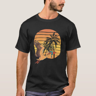 Zomer Zonsondergang Pelikaan Vogel Dier Visvangst T-shirt
