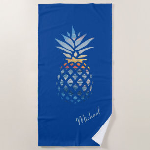 Zomer Zonsondergang Strand Ananas Custom Strandlaken