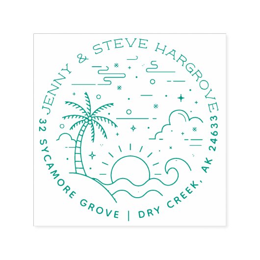 Zomer zonsondergang strand getrouwd paar retour ad  zelfinktende stempel (Design)