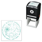 Zomer zonsondergang strand getrouwd paar retour ad  zelfinktende stempel (In situ)