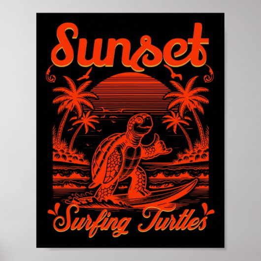 Zomer - Zonsondergang Surfende Schildpadden Poster (Voorkant)