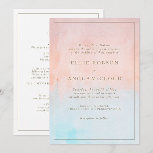 Zomer zonsondergang Waterverf Alles in een bruilof Kaart (Voorkant / Achterkant)