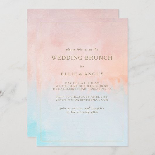 Zomer Zonsondergang Waterverf Bruiloft Brunch Kaart (Voorkant / Achterkant)