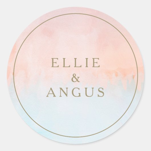 Zomer Zonsondergang Waterverf Bruiloft Envelop Afd Ronde Sticker (Voorkant)