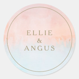 Zomer Zonsondergang Waterverf Bruiloft Envelop Afd Ronde Sticker