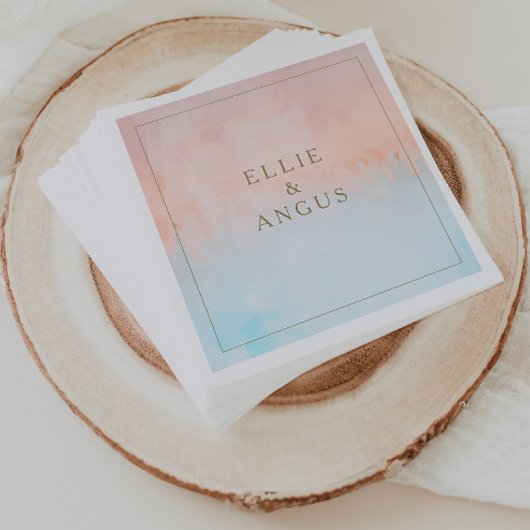 Zomer Zonsondergang Waterverf Bruiloft Servetten