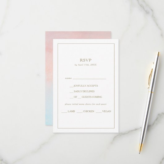 Zomer Zonsondergang Waterverf Menu Keuze RSVP-kaar (Voorkant / Achterkant in situ)