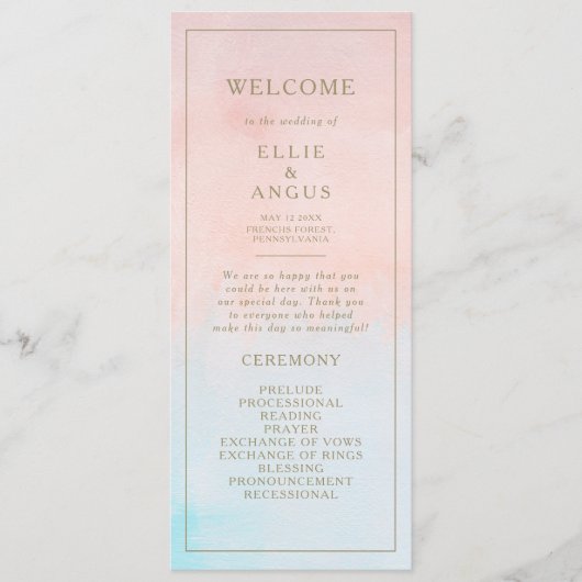 Zomer Zonsondergang Waterverf Trouwprogramma Programmakaart (Voorkant)