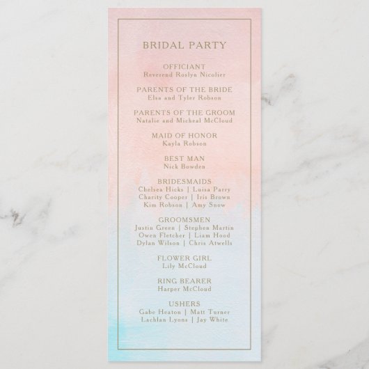 Zomer Zonsondergang Waterverf Trouwprogramma Programmakaart (Achterkant)