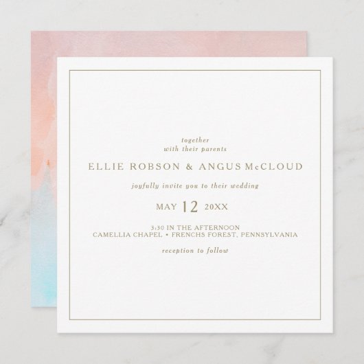 Zomer Zonsondergang Waterverf Vierkante Bruiloft U Kaart (Voorkant / Achterkant)