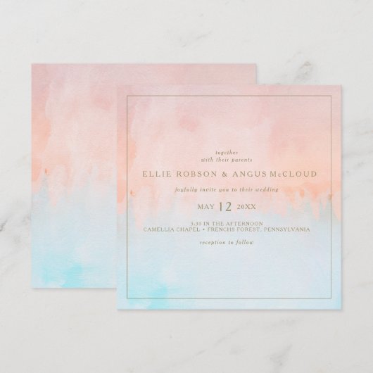 Zomer Zonsondergang Waterverf Vierkante Bruiloft U Kaart (Voorkant / Achterkant)