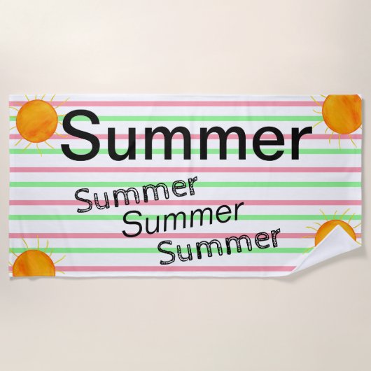 Zomer Zonsondergangen Roze Groen Wit Strepen Strandlaken (Voorkant)