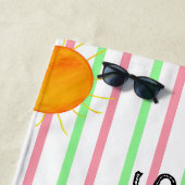 Zomer Zonsondergangen Roze Groen Wit Strepen Strandlaken (In situ)