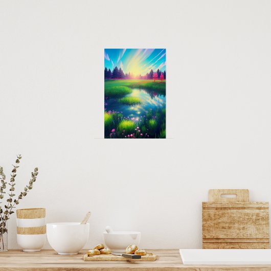 Zomer Zonsopgang in Serene Meadow Poster (Keuken)